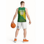 Personalized Socceroos Sport Basketball Jersey Green Gold Dynamic Wave Pattern