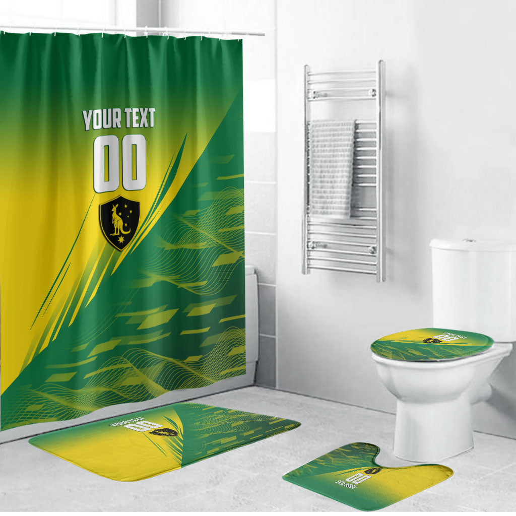 Personalized Socceroos Sport Bathroom Set Green Gold Dynamic Wave Pattern