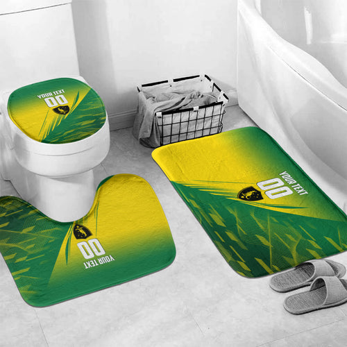 Personalized Socceroos Sport Bathroom Set Green Gold Dynamic Wave Pattern