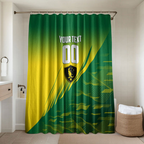 Personalized Socceroos Sport Bathroom Set Green Gold Dynamic Wave Pattern