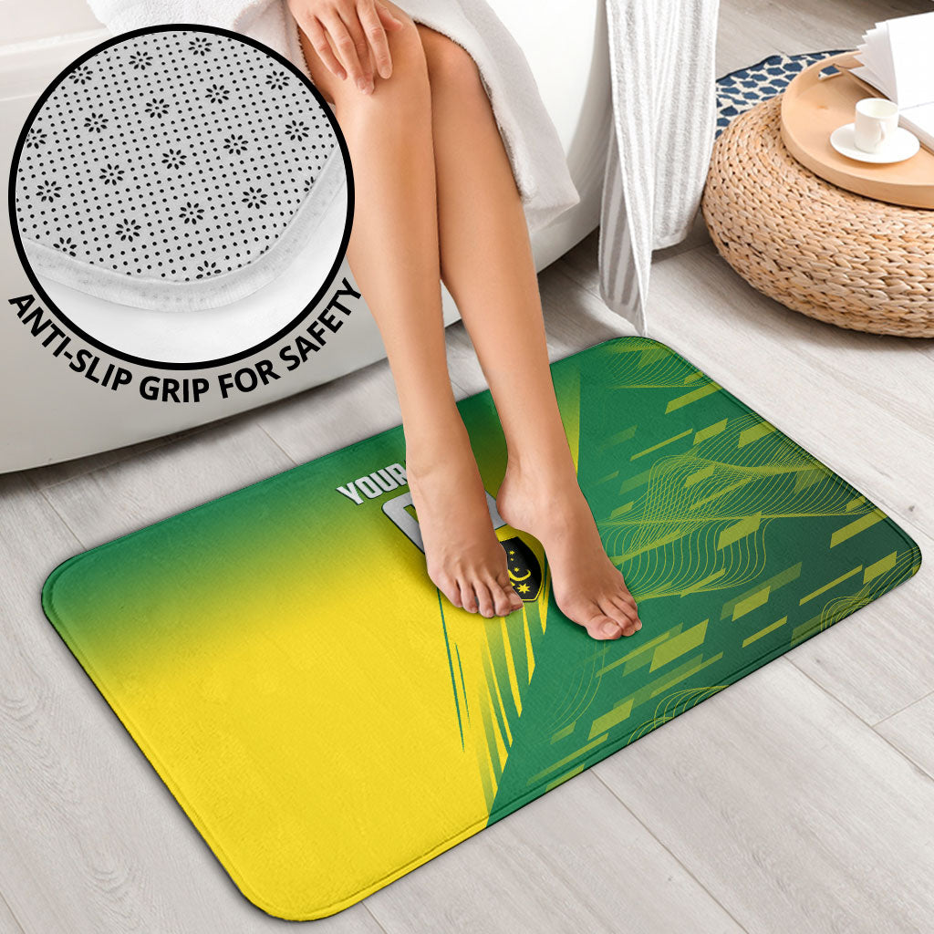 Personalized Socceroos Sport Bathroom Set Green Gold Dynamic Wave Pattern