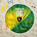 Personalized Socceroos Sport Beach Blanket Green Gold Dynamic Wave Pattern