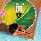 Personalized Socceroos Sport Beach Blanket Green Gold Dynamic Wave Pattern