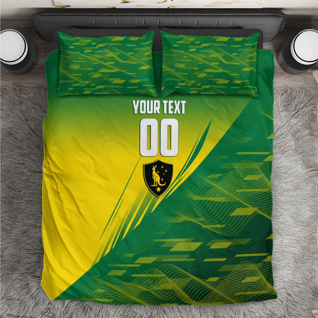 Personalized Socceroos Sport Bedding Set Green Gold Dynamic Wave Pattern