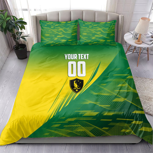 Personalized Socceroos Sport Bedding Set Green Gold Dynamic Wave Pattern