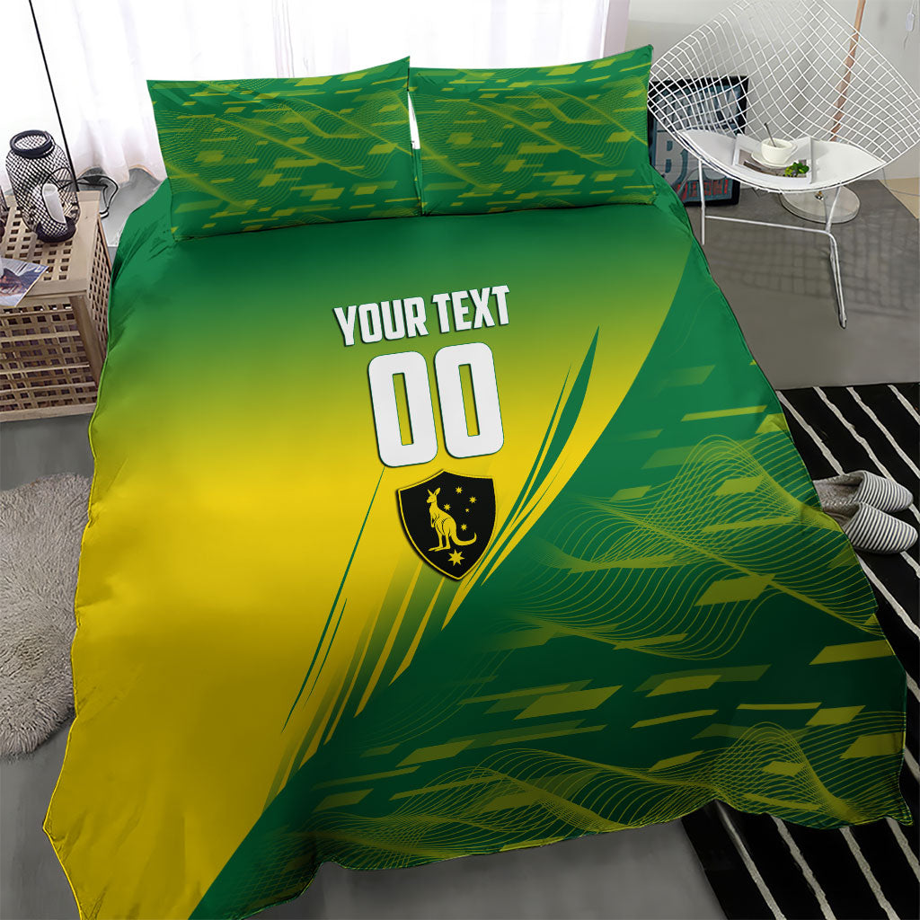 Personalized Socceroos Sport Bedding Set Green Gold Dynamic Wave Pattern