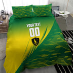 Personalized Socceroos Sport Bedding Set Green Gold Dynamic Wave Pattern