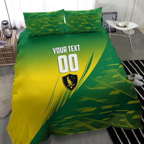 Personalized Socceroos Sport Bedding Set Green Gold Dynamic Wave Pattern