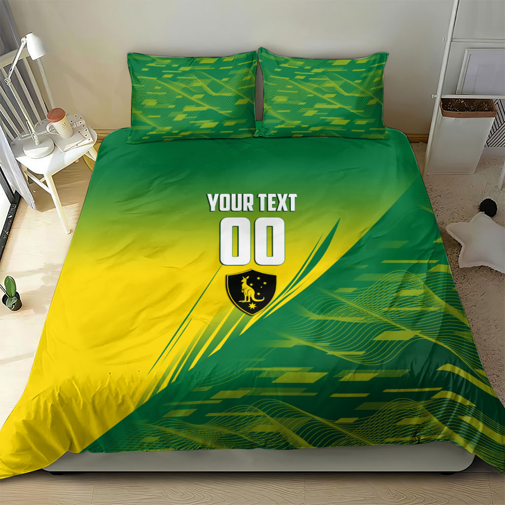 Personalized Socceroos Sport Bedding Set Green Gold Dynamic Wave Pattern