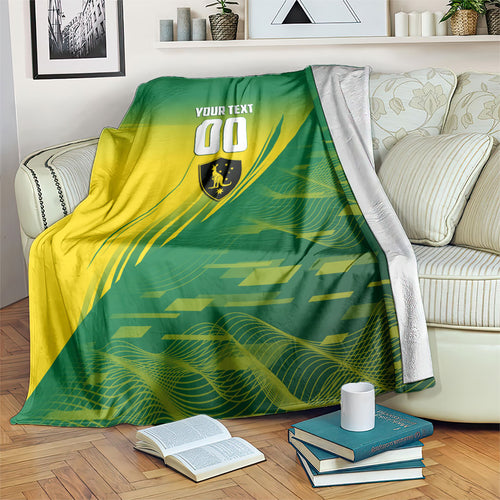 Personalized Socceroos Sport Blanket Green Gold Dynamic Wave Pattern