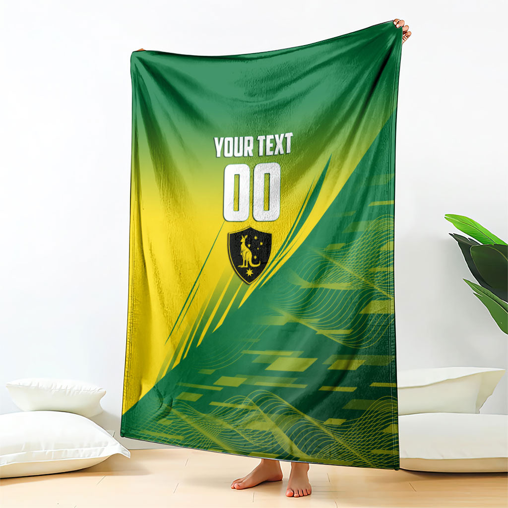Personalized Socceroos Sport Blanket Green Gold Dynamic Wave Pattern