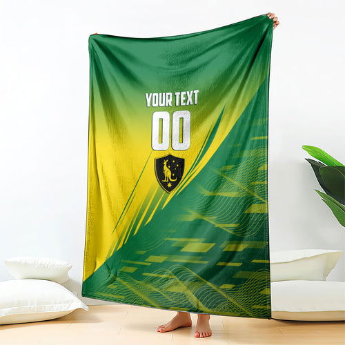 Personalized Socceroos Sport Blanket Green Gold Dynamic Wave Pattern