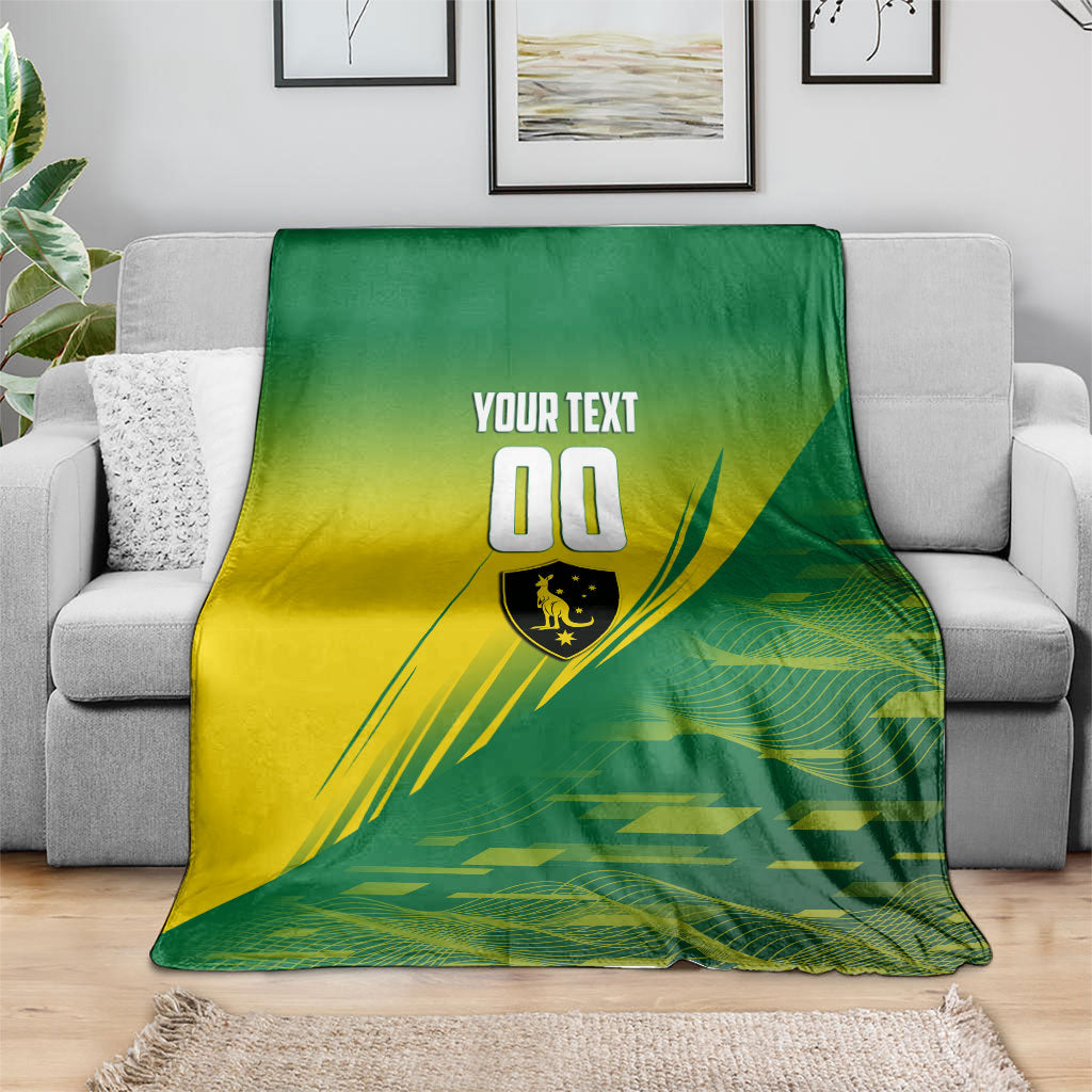 Personalized Socceroos Sport Blanket Green Gold Dynamic Wave Pattern