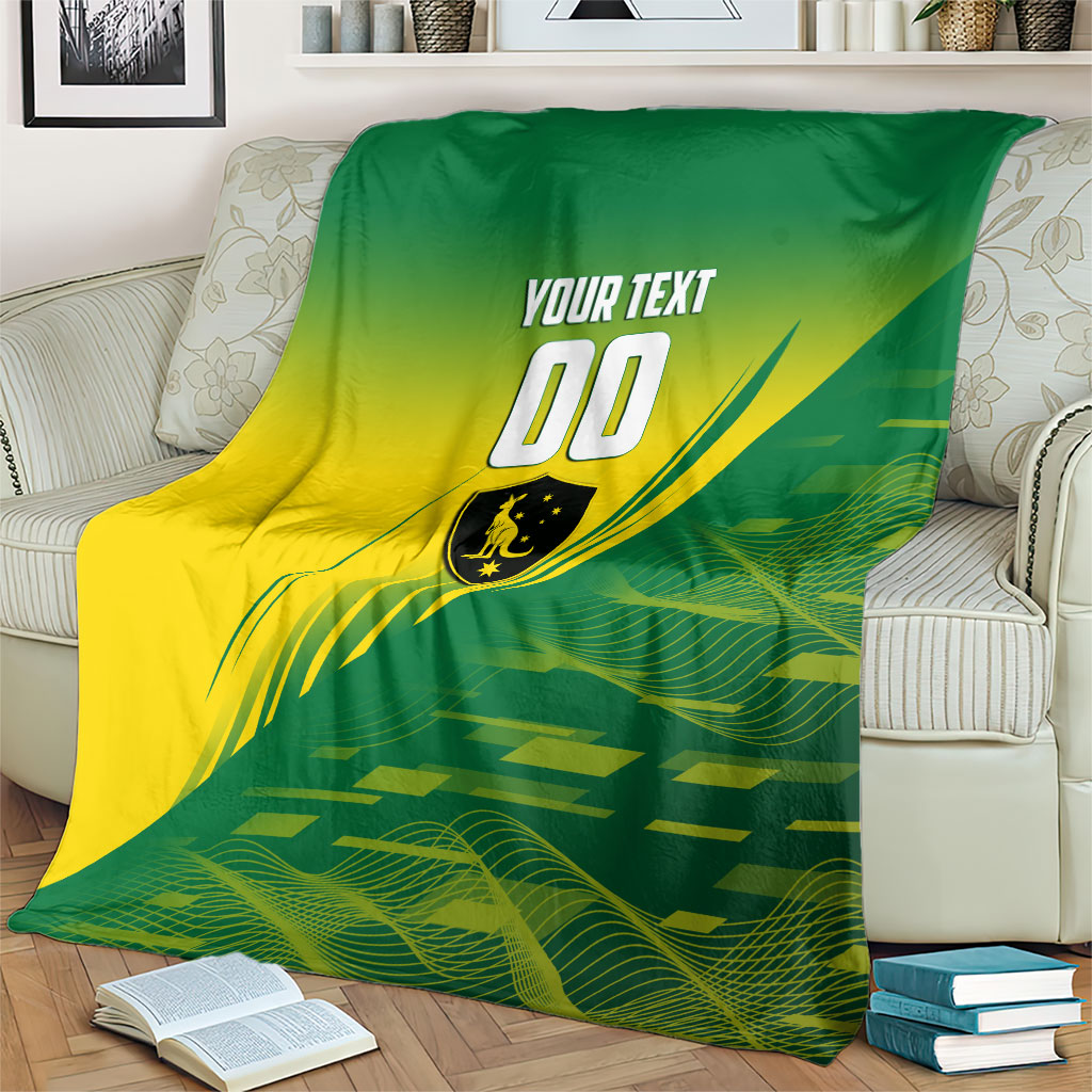 Personalized Socceroos Sport Blanket Green Gold Dynamic Wave Pattern