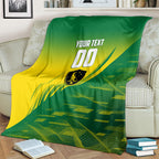 Personalized Socceroos Sport Blanket Green Gold Dynamic Wave Pattern
