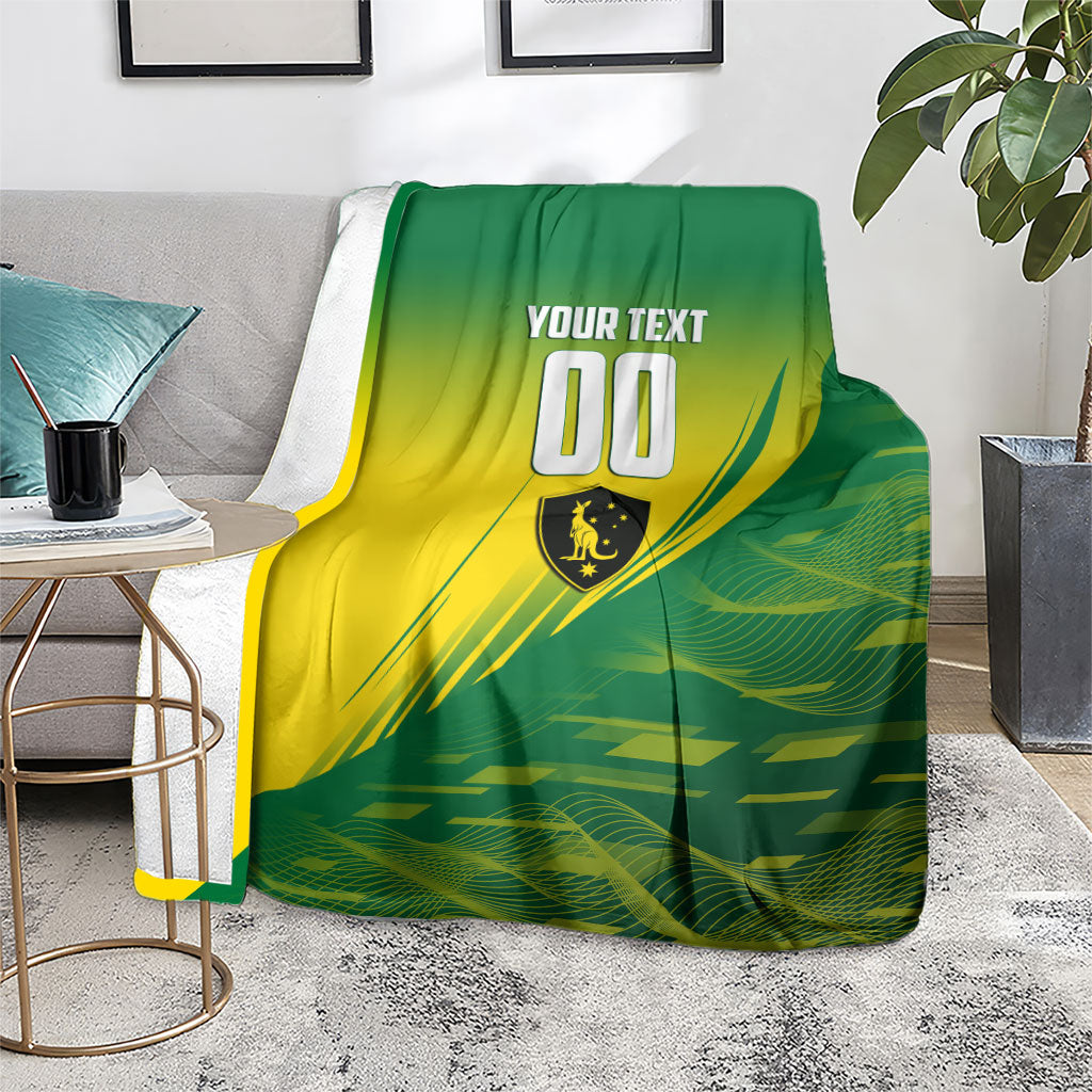 Personalized Socceroos Sport Blanket Green Gold Dynamic Wave Pattern