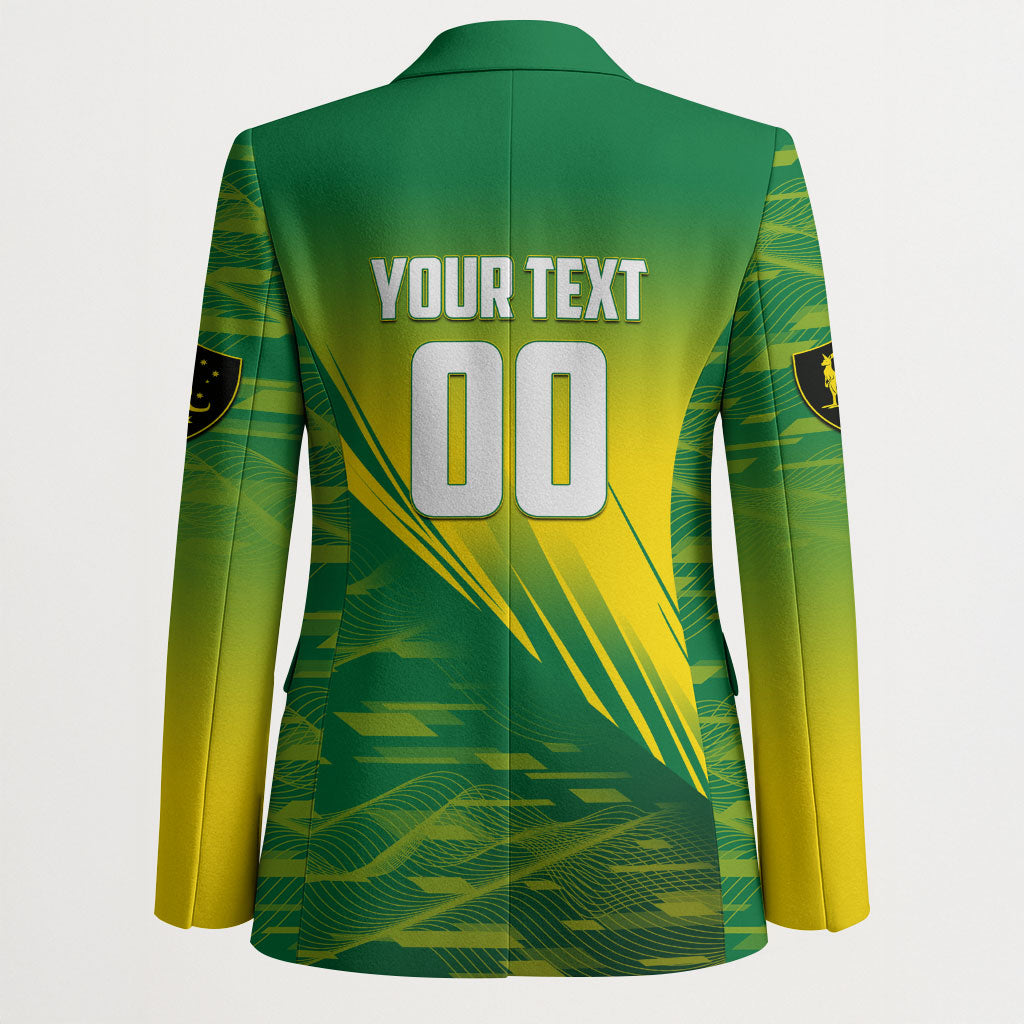 Personalized Socceroos Sport Blazer Green Gold Dynamic Wave Pattern