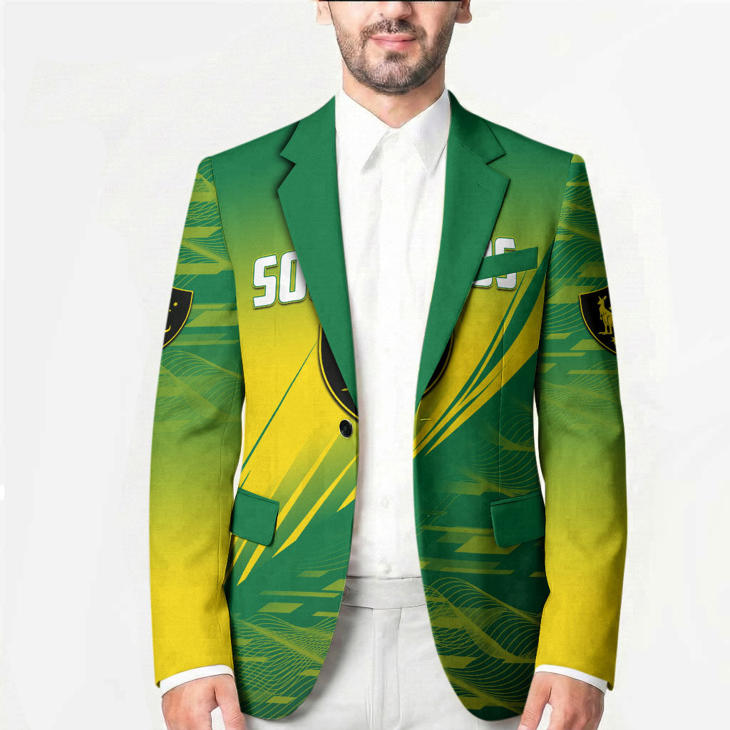 Personalized Socceroos Sport Blazer Green Gold Dynamic Wave Pattern