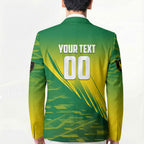Personalized Socceroos Sport Blazer Green Gold Dynamic Wave Pattern