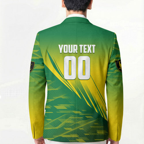 Personalized Socceroos Sport Blazer Green Gold Dynamic Wave Pattern