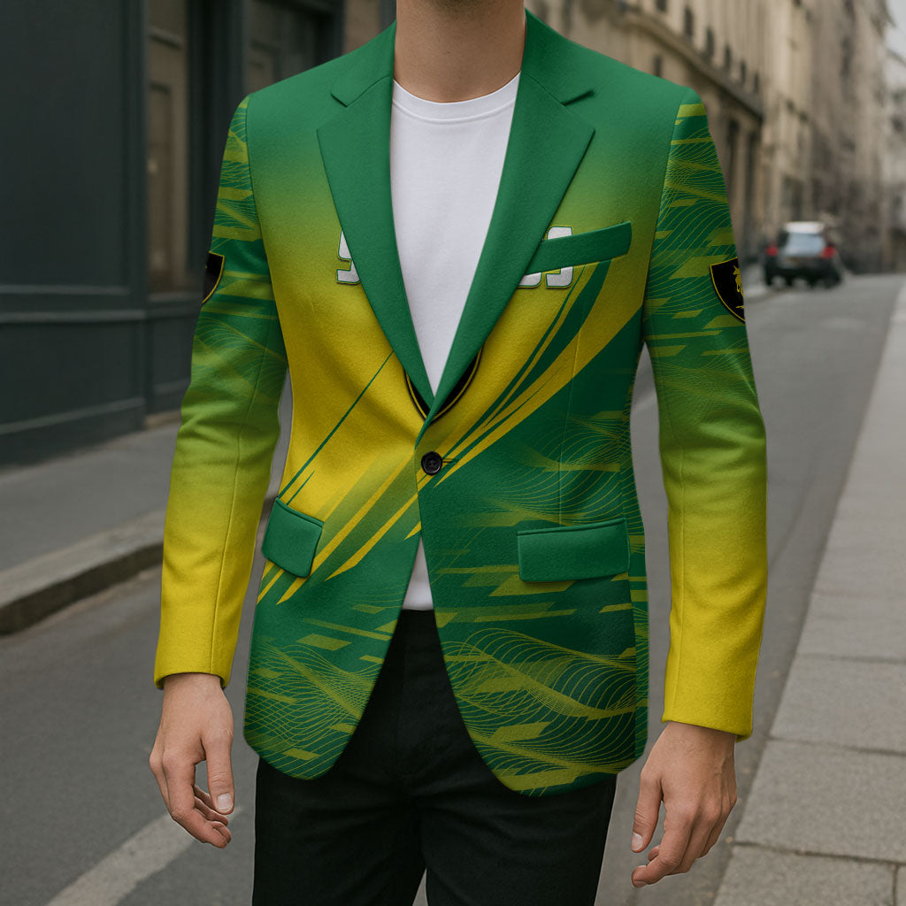 Personalized Socceroos Sport Blazer Green Gold Dynamic Wave Pattern