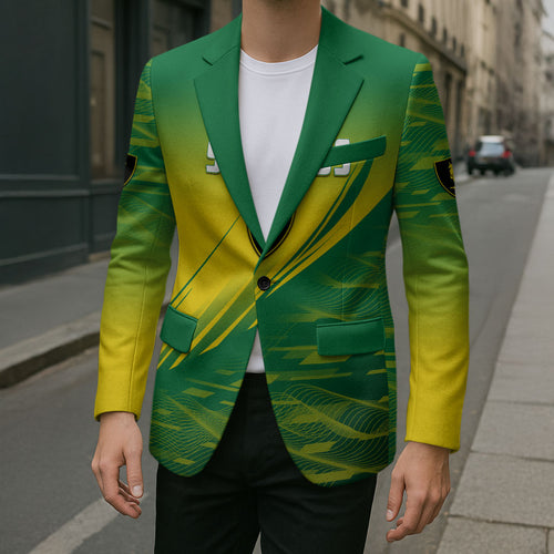 Personalized Socceroos Sport Blazer Green Gold Dynamic Wave Pattern