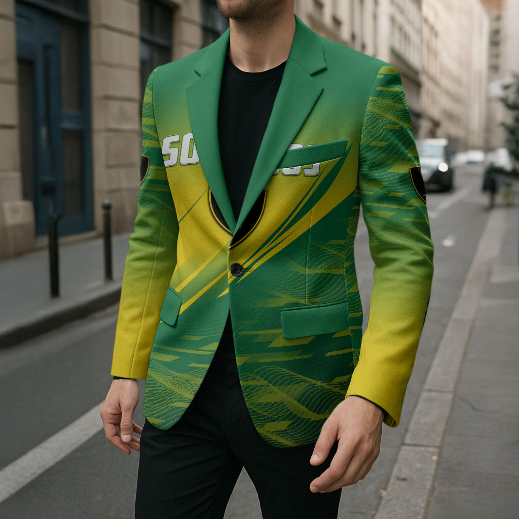 Personalized Socceroos Sport Blazer Green Gold Dynamic Wave Pattern