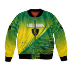 Personalized Socceroos Sport Bomber Jacket Green Gold Dynamic Wave Pattern