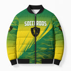 Personalized Socceroos Sport Bomber Puffer Jacket Green Gold Dynamic Wave Pattern