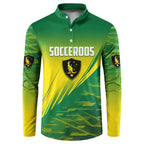 Personalized Socceroos Sport Button Sweatshirt Green Gold Dynamic Wave Pattern