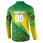 Personalized Socceroos Sport Button Sweatshirt Green Gold Dynamic Wave Pattern