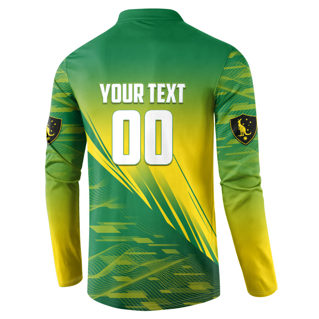 Personalized Socceroos Sport Button Sweatshirt Green Gold Dynamic Wave Pattern