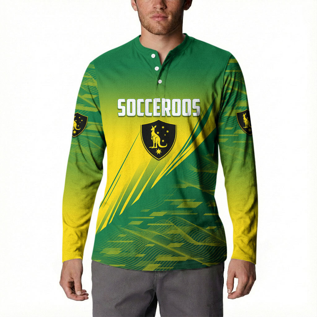 Personalized Socceroos Sport Button Sweatshirt Green Gold Dynamic Wave Pattern