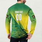 Personalized Socceroos Sport Button Sweatshirt Green Gold Dynamic Wave Pattern