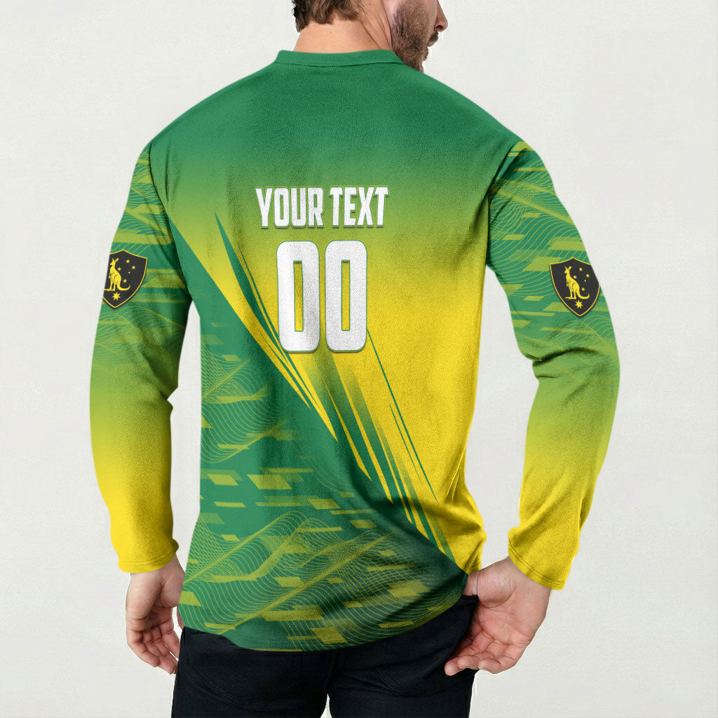 Personalized Socceroos Sport Button Sweatshirt Green Gold Dynamic Wave Pattern
