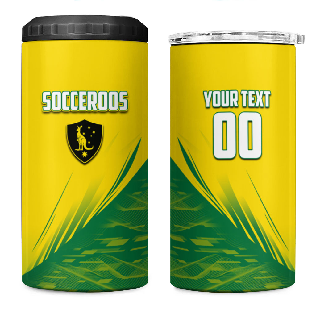 Personalized Socceroos Sport 4 in 1 Can Cooler Tumbler Green Gold Dynamic Wave Pattern