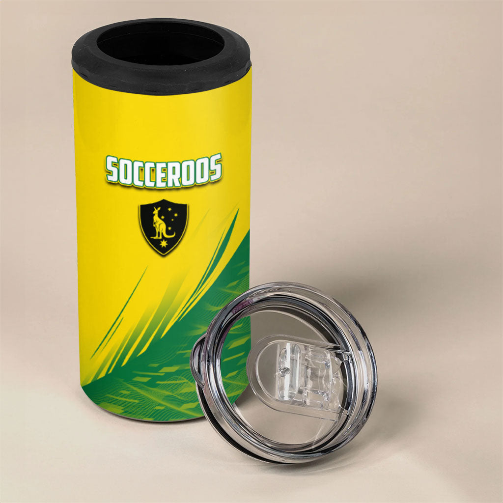 Personalized Socceroos Sport 4 in 1 Can Cooler Tumbler Green Gold Dynamic Wave Pattern