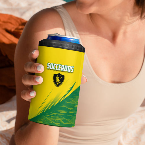 Personalized Socceroos Sport 4 in 1 Can Cooler Tumbler Green Gold Dynamic Wave Pattern