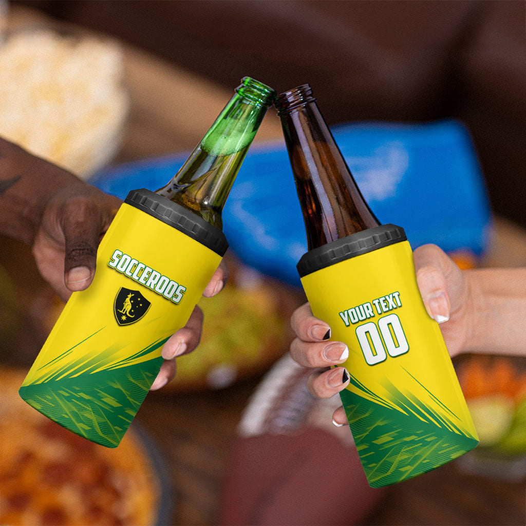 Personalized Socceroos Sport 4 in 1 Can Cooler Tumbler Green Gold Dynamic Wave Pattern