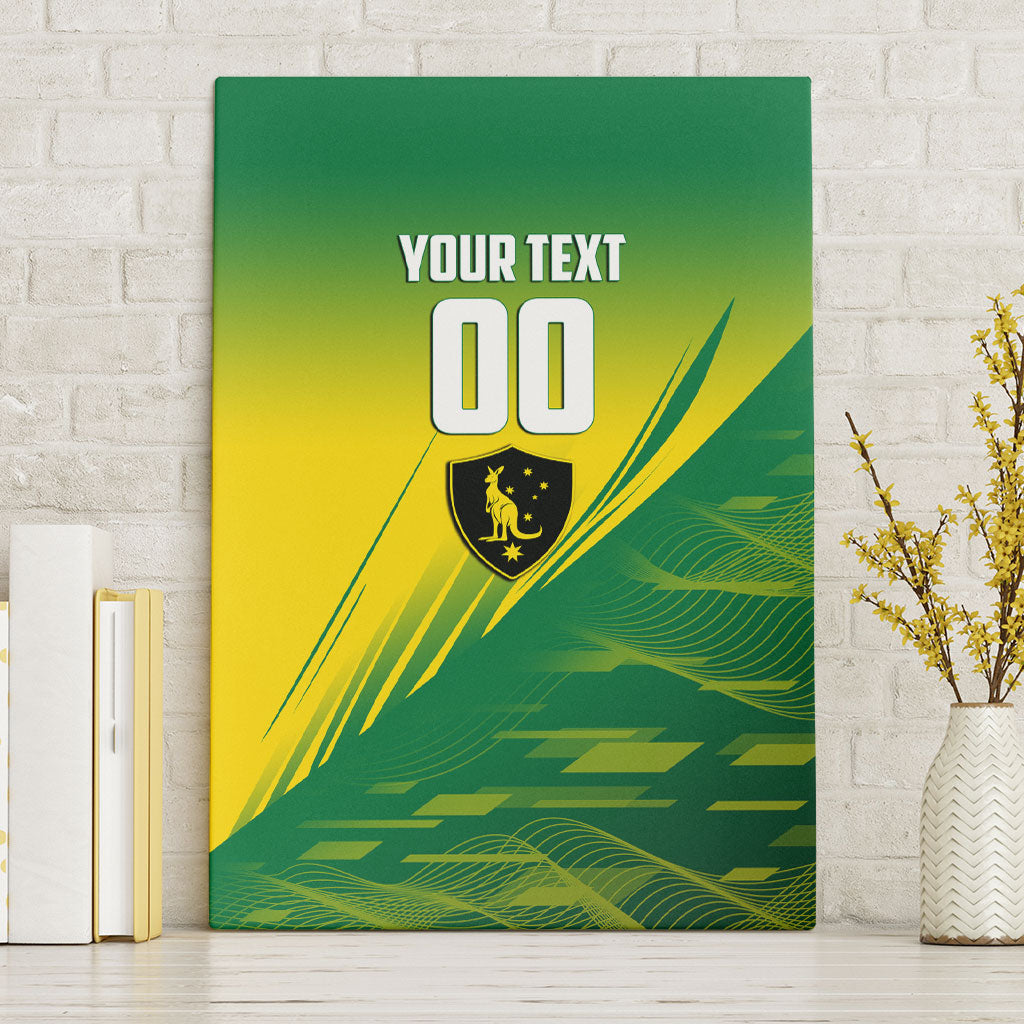 Personalized Socceroos Sport Canvas Wall Art Green Gold Dynamic Wave Pattern