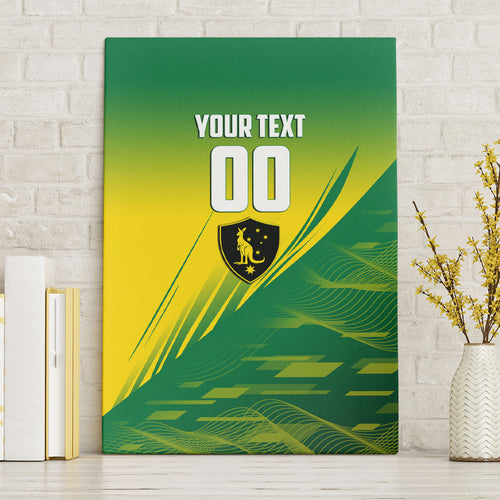 Personalized Socceroos Sport Canvas Wall Art Green Gold Dynamic Wave Pattern