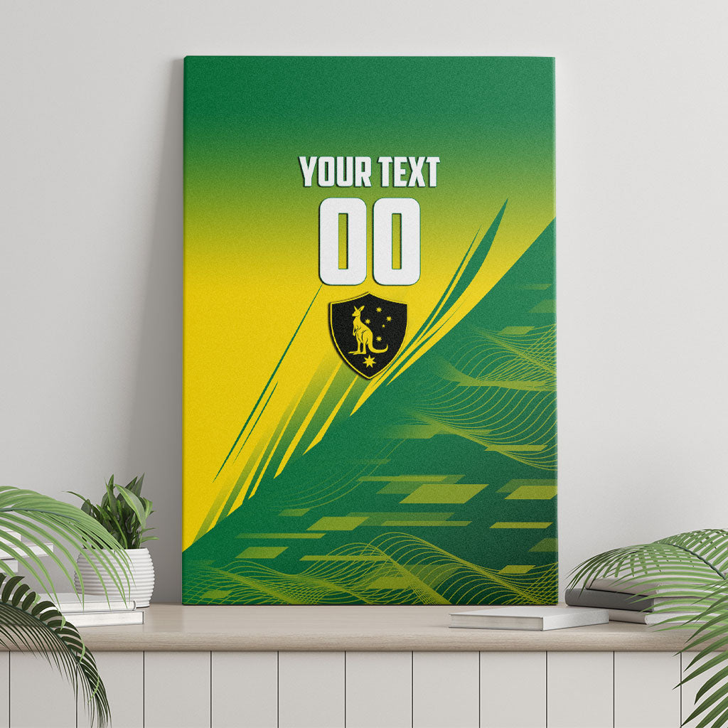 Personalized Socceroos Sport Canvas Wall Art Green Gold Dynamic Wave Pattern