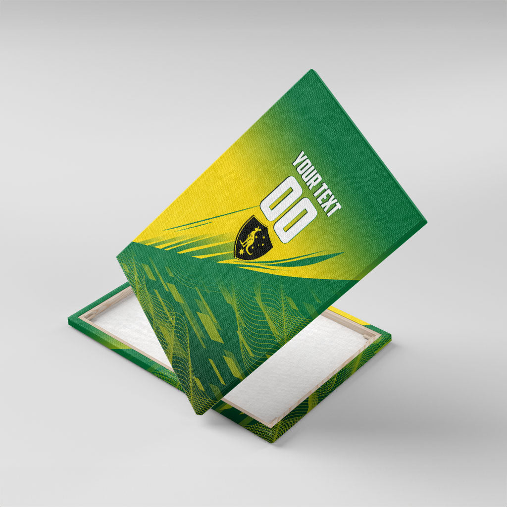 Personalized Socceroos Sport Canvas Wall Art Green Gold Dynamic Wave Pattern