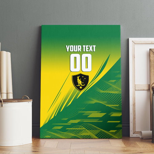 Personalized Socceroos Sport Canvas Wall Art Green Gold Dynamic Wave Pattern