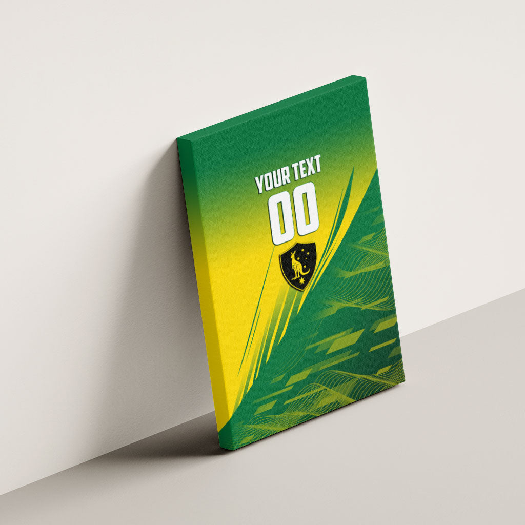 Personalized Socceroos Sport Canvas Wall Art Green Gold Dynamic Wave Pattern