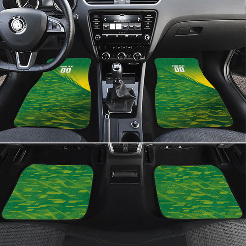 Personalized Socceroos Sport Car Mats Green Gold Dynamic Wave Pattern