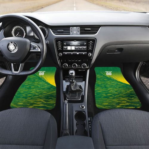 Personalized Socceroos Sport Car Mats Green Gold Dynamic Wave Pattern