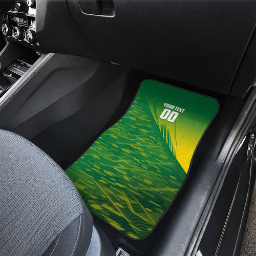 Personalized Socceroos Sport Car Mats Green Gold Dynamic Wave Pattern