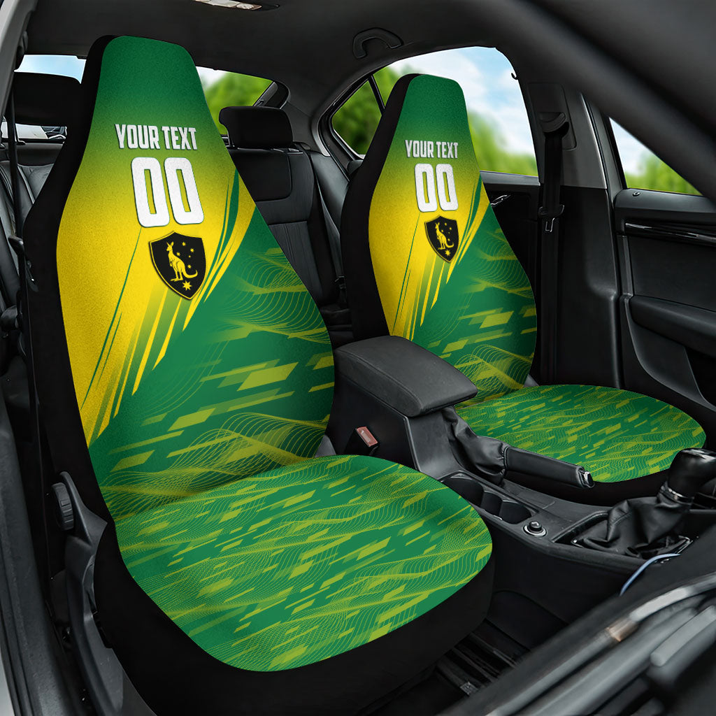 Personalized Socceroos Sport Car Seat Cover Green Gold Dynamic Wave Pattern