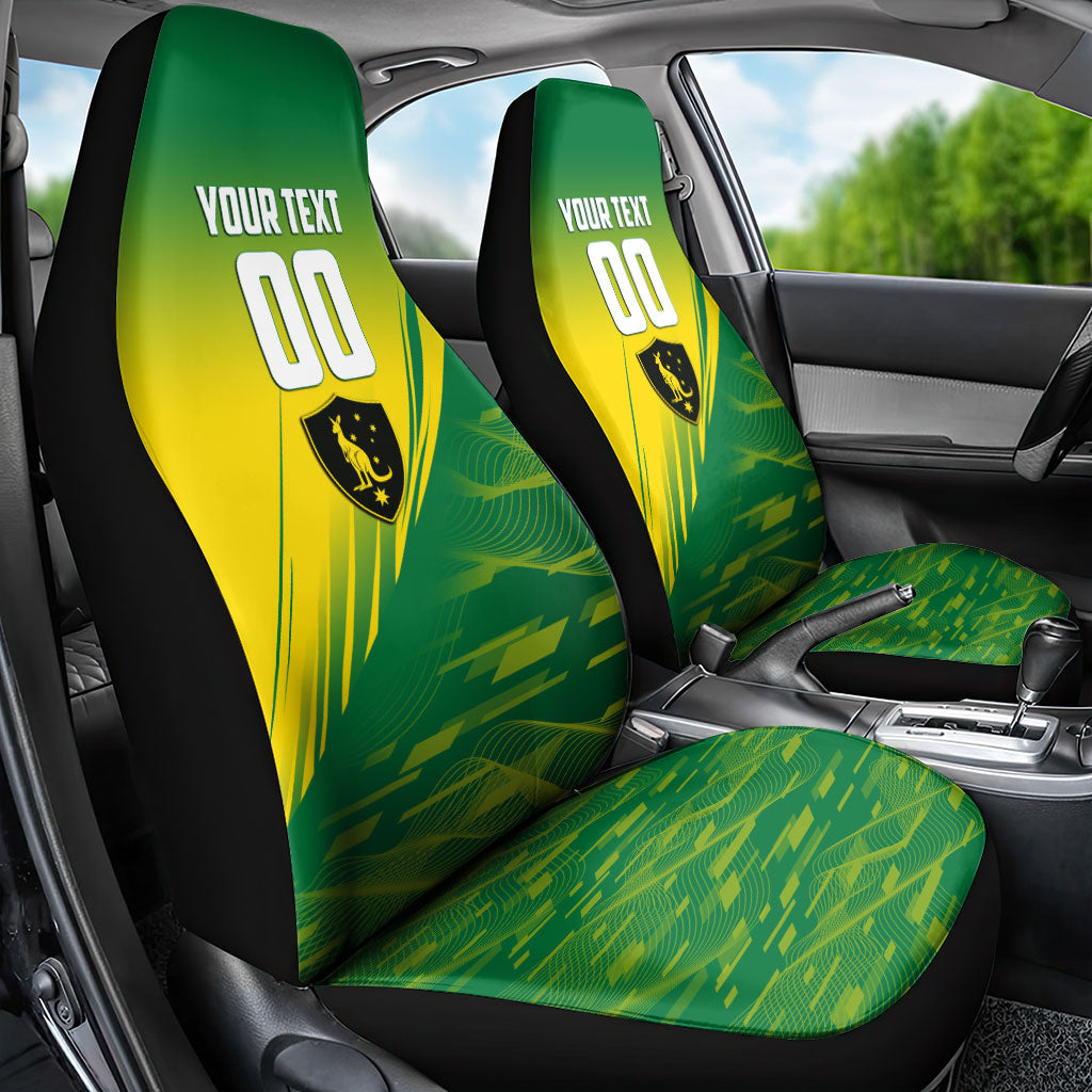 Personalized Socceroos Sport Car Seat Cover Green Gold Dynamic Wave Pattern